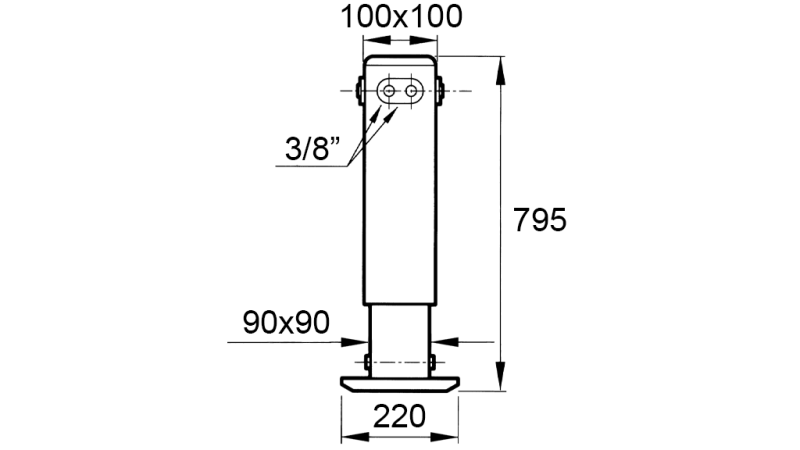 DUBBELVERKANDE HYDRAULISKT STÖDBEN (100x100x795 mm) - SLAG 500 mm - 3.800 kg