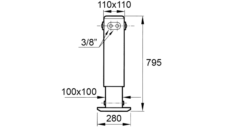 PERNA DE APOIO HIDRÁULICA DE DUPLA AÇÃO (110x110x795 mm) - CURSO 500 mm - 5.200 kg