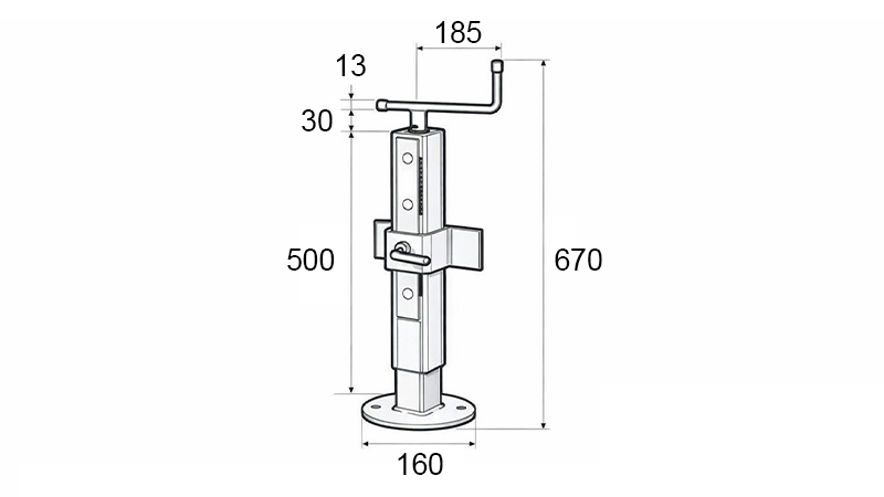 VERSTELLBAR GEWINDE-STÜTZBEIN (HÖHE 500 mm - HUB 300 mm) - 1.000 kg