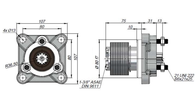 P.T.O. ADAPTER FOR UNI CAST IRON PUMP FEMALE - 3 BOLTS
