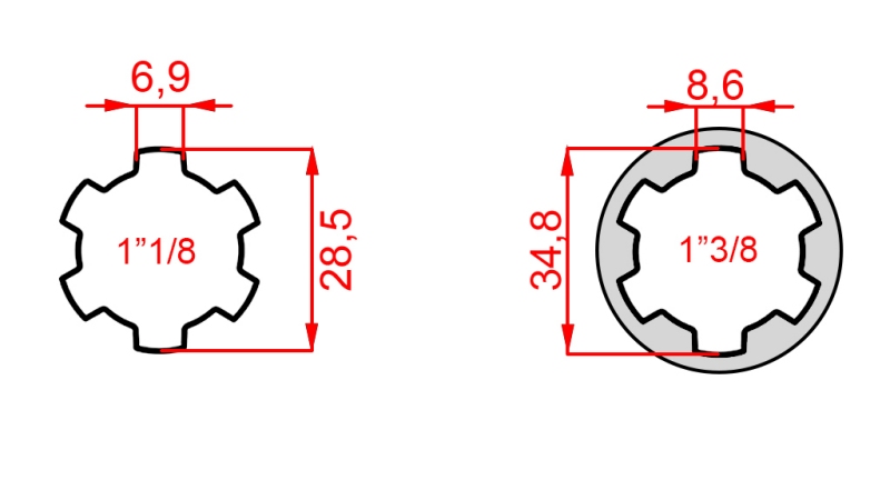 P.T.O. ADAPTER MED PIN från 1”3/8 till 1”1/8