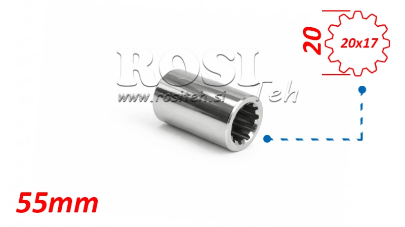 KARDANADAPTER BØSNING 20x17 (12 SPLINES) (55 mm)
