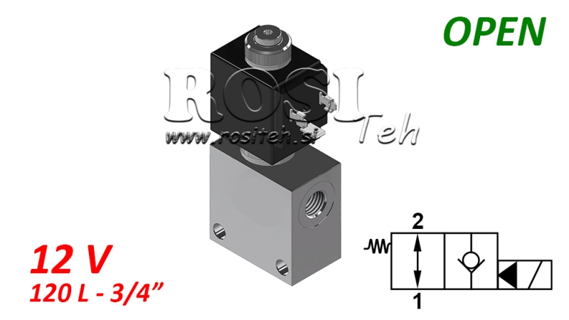 VÁLVULA DE 2 VÍAS 3/4 (NO) 12V - 120LIT