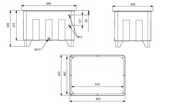 RESERVOIR FOR HYDRAULIC AGGREGATE TYPE MPN 100 LIT - dimensions