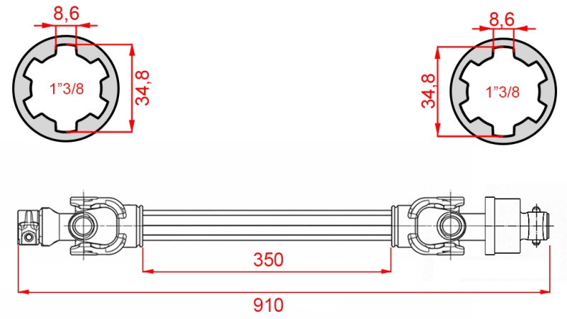 ECO GELENKWELLE 910mm 30-75PS MIT FREILAUFKUPPLUNG