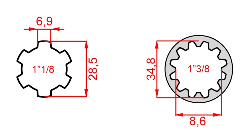 KARDANADAPTERI 1-3/8 → 1-1/8 (140 mm)