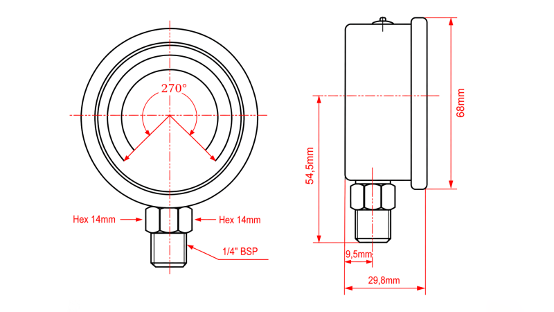 MANOMETRAS DN63 VERTIKALUS 0 - 600 BAR - 1/4