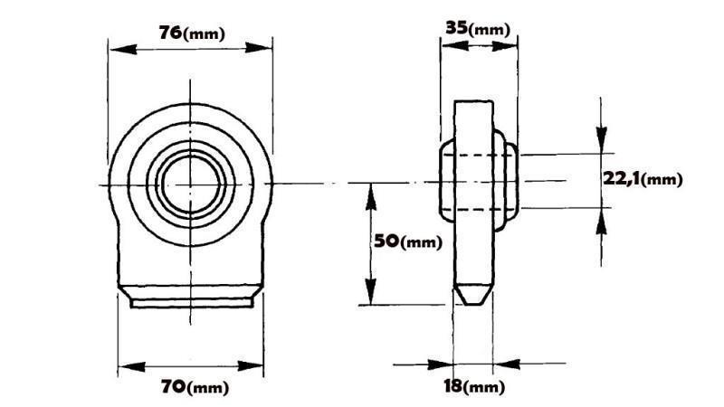 WELDING EYE BEARING - PLATE JOINT CATEGORY 1 FI22.1/70 - dimensions