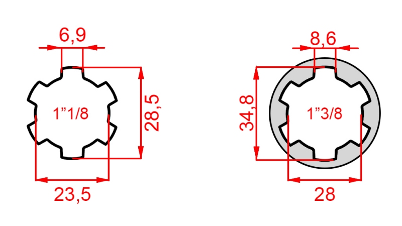 ADAPTOR CARDANIC DE LA 1-3/8 LA 1-1/8 (140 mm)