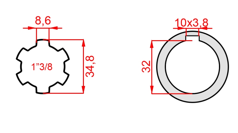 ZAPFWELLENADAPTER 1-3/8 - BOHRUNG fi 32 mm (150 mm)