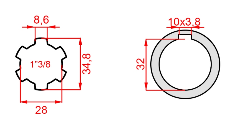 KARDÁN ADAPTER 1-3/8 - FURAT fi 32 mm (150 mm)