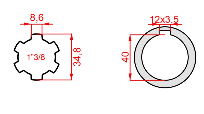PTO ADAPTER 1-3/8 - HOLE fi 40 mm (160 mm)