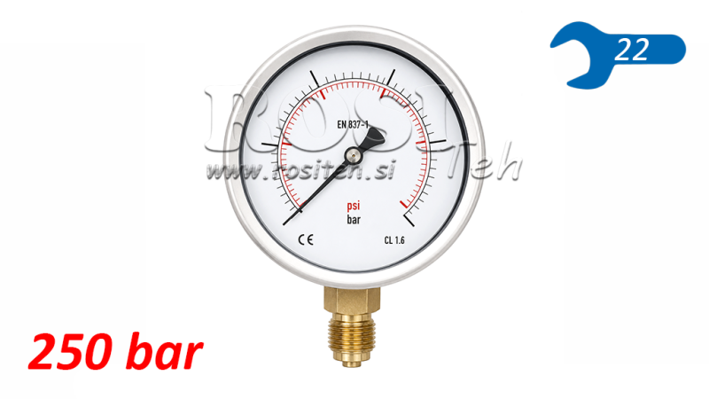 MANOMETER DN100 VERTICAL 0 - 250 BAR - 1/2