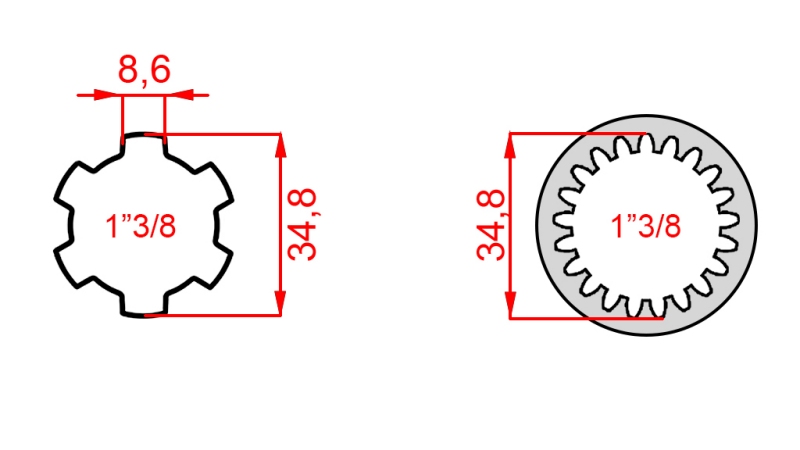 PTO ADAPTER FROM 1-3/8 (21 SPLINES) TO 1-3/8 (150 mm)
