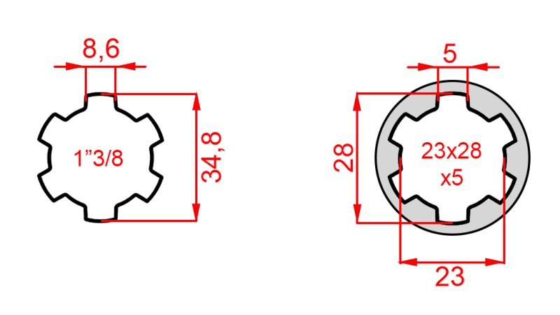 KARDANADAPTER 23x28x6 (6 SOONT) → 1-3/8 (140 mm)