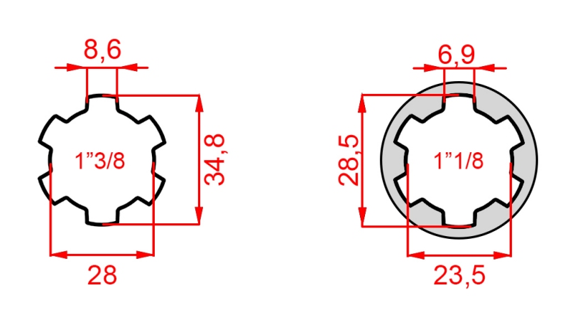KARDANO ADAPTERIS ADAPTERIS IŠ 1-1/8 Į 1-3/8 (76 mm)