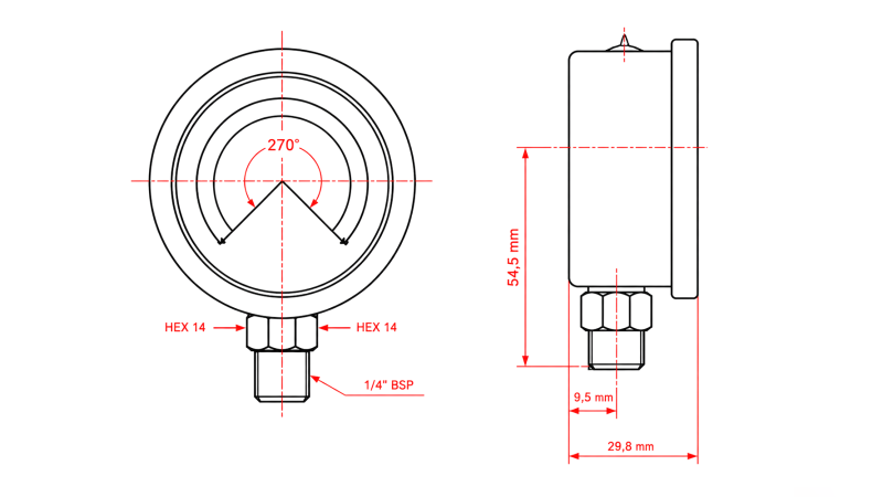 VAKUUMMETER DN63 VERTICAL -1 - 0 BAR - 1/4