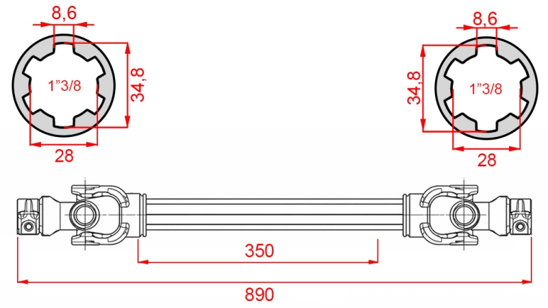 ECO GELENKWELLE 890mm 30-75PS STANDARD