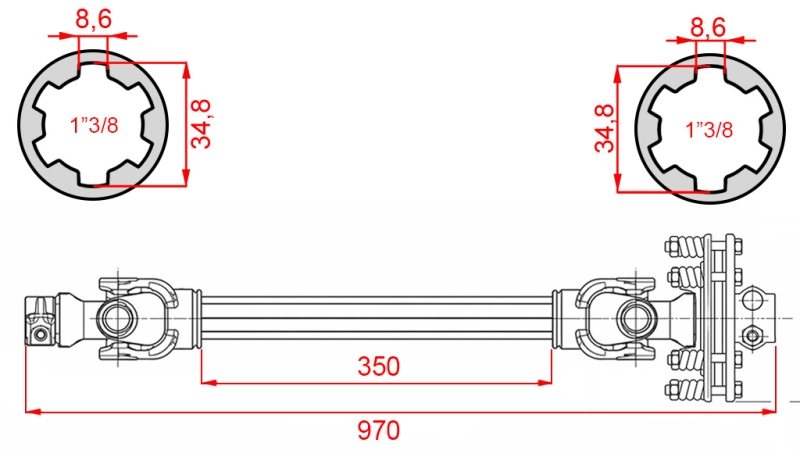 ECO КАРДАНЕН ВАЛ 970mm 70-110HP С ФРИКЦИОНЕН СЪЕДИНИТЕЛ