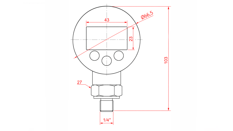 DIGITAL MANOMETER DN63 VERTICAL 0 - 600 BAR - 1/4