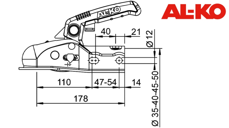 ANHÄNGERKUPPLUNG AL-KO AK-270 FÜR AUTOANHÄNGER RUND 2.700 kg FI35-40-45-50