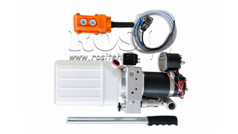 MINI HYDRAULIC POWER-PACK UNIT 12V DC - 0.8KW = 0.5CC - 1.5 LITERS - SINGLE-ACTING ASSEMBLY (PVC) WITH HAND PUMP