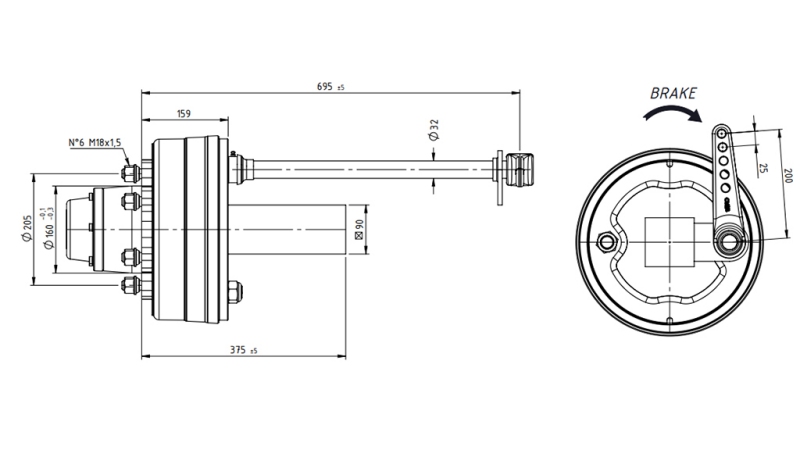EIXO MEIO COM FREIOS 5.250 KG L.290 MM