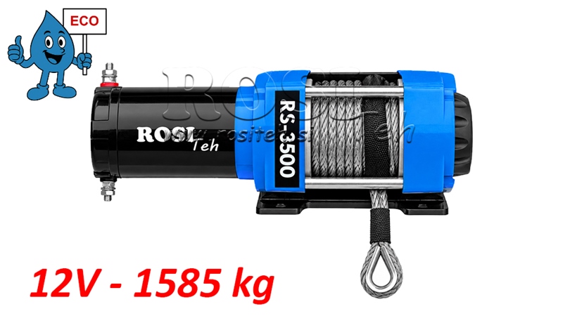12 V ELECTRIC WINCH RS-3500 - 1585 kg - SYNTHETIC ROPE - ECO