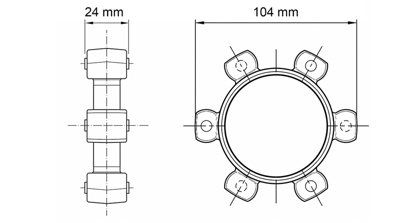 HVIEZDICOVÁ SPOJKA PRE GUMOVÚ VLOŽKU ND43-ND44 (104mm)