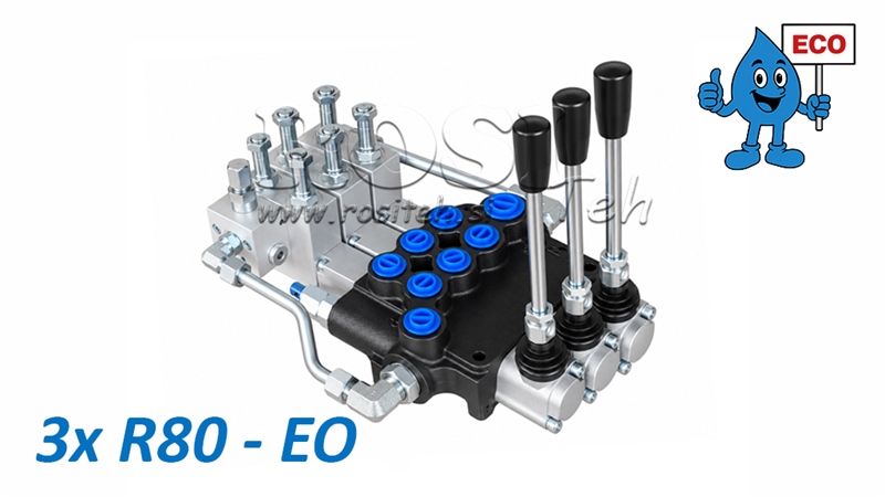 HYDRAULICKÝ ELEKTRO-RUČNÝ VENTIL (BEZ CIEVOK) – 3-SEKČNÝ ROZVÁDZAČ 3xR80-EO ECO