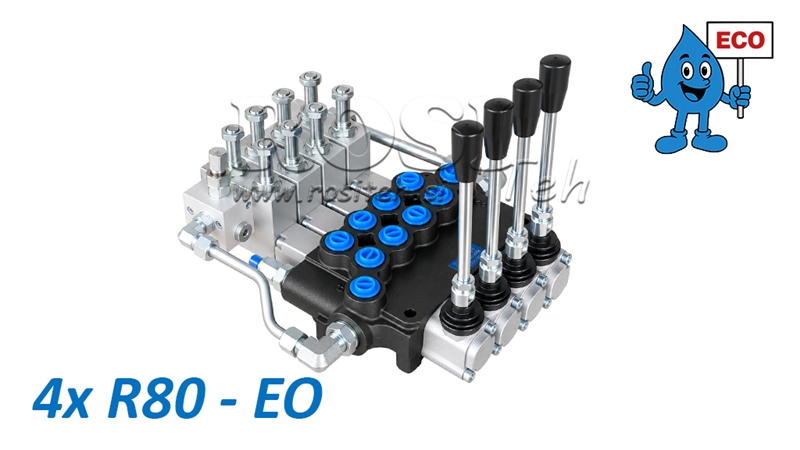 HYDRAULICKÝ ELEKTRO-RUČNÝ VENTIL (BEZ CIEVOK) – 4-SEKČNÝ ROZVÁDZAČ 4xR80-EO ECO