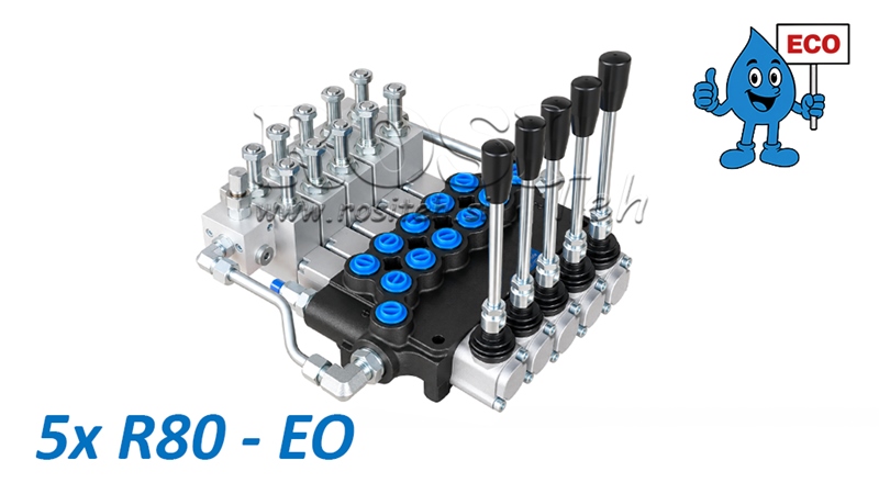HYDRAULICKÝ ELEKTRO-RUČNÝ VENTIL (BEZ CIEVOK) – 5-SEKČNÝ ROZVÁDZAČ 5xR80-EO ECO