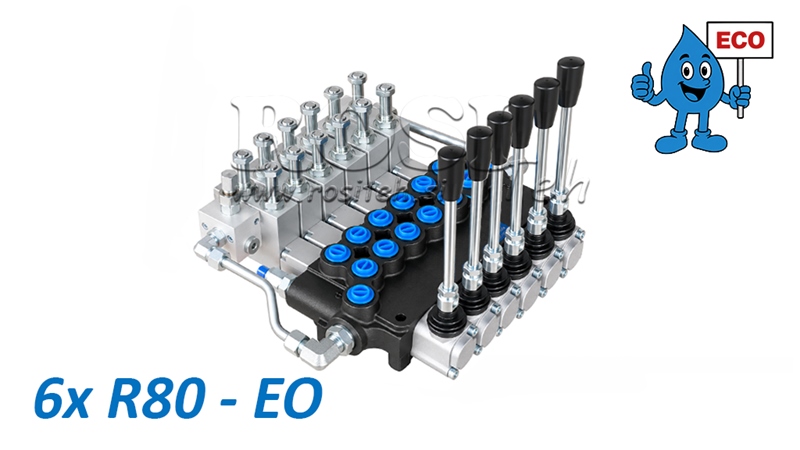 HYDRAULICKÝ ELEKTRO-RUČNÝ VENTIL (BEZ CIEVOK) – 6-SEKČNÝ ROZVÁDZAČ 6xR80-EO ECO