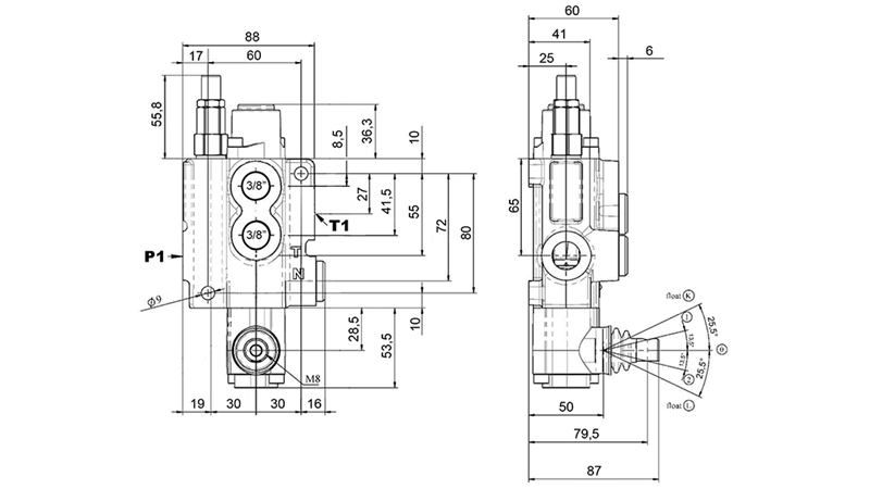 MANUAL HYDRAULIC VALVE MONOBLOCK 1xZ50