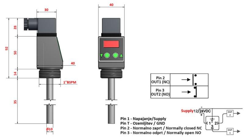 TERMOSTATO CON DISPLAY XT51V 0-100°C l-50mm
