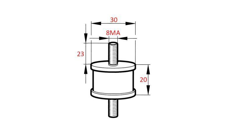 CYLINDRICAL VIBRATION DAMPER WITH SCREWS ON BOTH SIDES 8MA