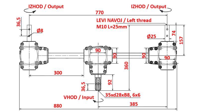SADA REDUKTOROV 1:1.35 (22HP-16kW) PRE TROJITÉ PREVODOVKY L:770