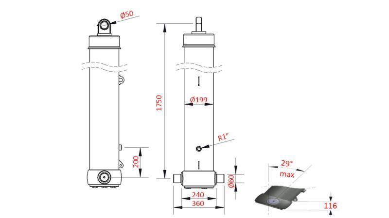 TELESCOPIC CYLINDER FOR DUMP TRAILER 5-stages STROKE-7100mm 42Ton