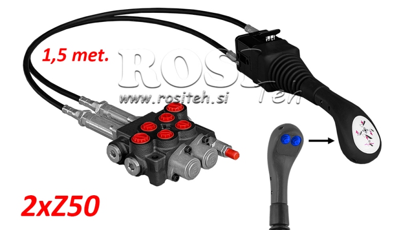 JOYSTICK 2x NUPP - BOWDEN KAABEL 1,5 m + HÜDRAULILINE VENTIIL 2xZ50