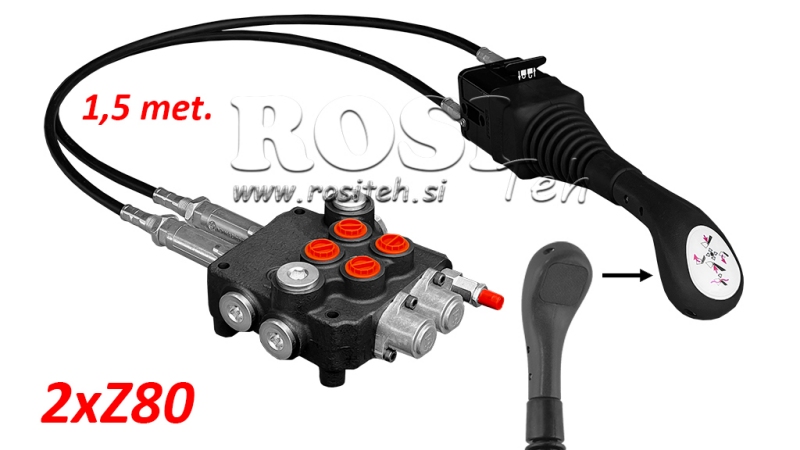 JOYSTICK BEZ TLAČIDLA - BOWDEN LANKO 1,5 m + HYDRAULICKÝ VENTIL 2xZ80