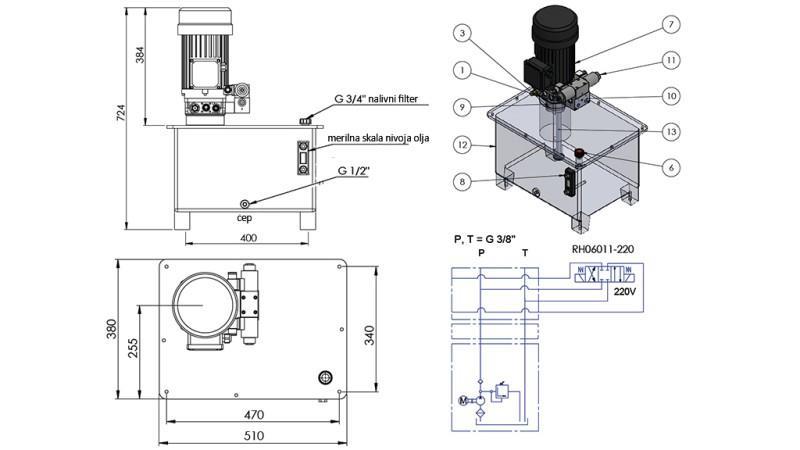 MINI AGGREGATO IDRAULICO 380V AC (4 kW) - 8 cc - 12 lit/min - serbatoio 40 lit