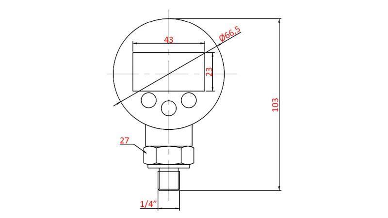 DIGITÁLNY MANOMETER DN63 VERTIKÁLNY 0 - 600 BAR - 1/4