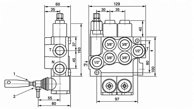 RUČNÝ HYDRAULICKÝ VENTIL MONOBLOKOVÝ 2xZ50