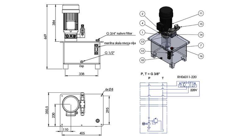 AGGREGATO IDRAULICO MINI 380V AC (4 kW) 160 bar - 8 cc - 12 lit/min - serbatoio 25 lit