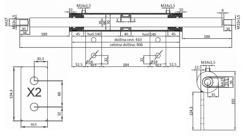 Riadicí valec dvojstranný 60/35-250