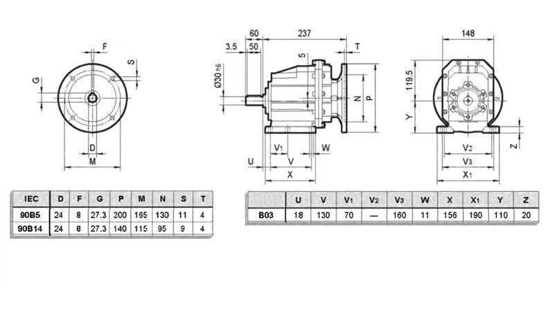 ERC03 REDUCER FOR ELECTRIC MOTOR MS90 (1.1-1.5kW) RATIO 25:1