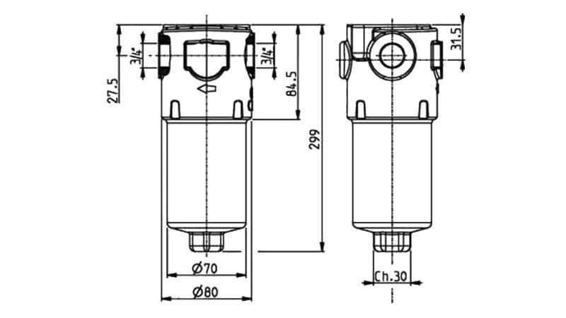 HYDRAULIC PRESSURE FILTER IKRON 3/4 - 10u - 110LIT - 310bar