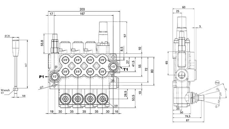 RUČNÝ HYDRAULICKÝ VENTIL MONOBLOKOVÝ 4xZ50 + PLÁVAJÚCA FUNKCIA