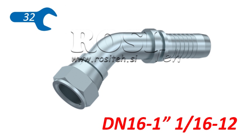 HYDRAULIC FITTING DKJ JIC74° FEMALE ELBOW 45° DN16-1 1/16-12