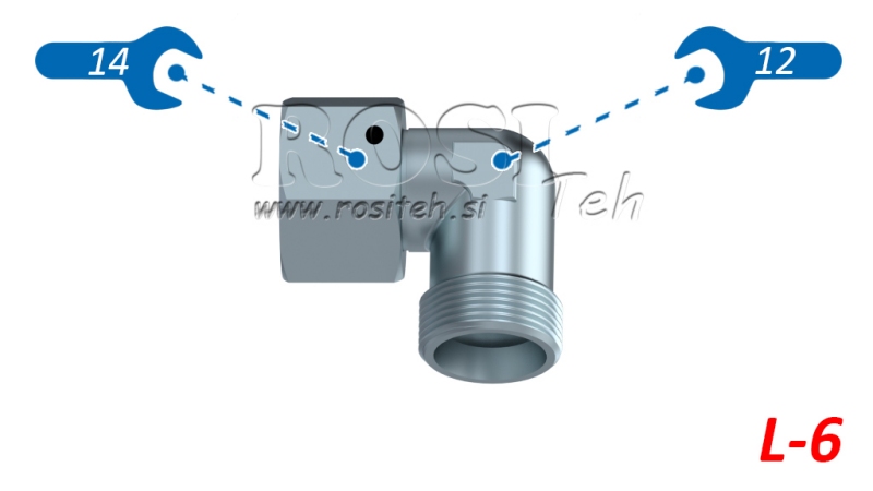 HIDRAULINIS 90° KELIS L-6 SU PASUKAMA VERŽLE M12X1,5